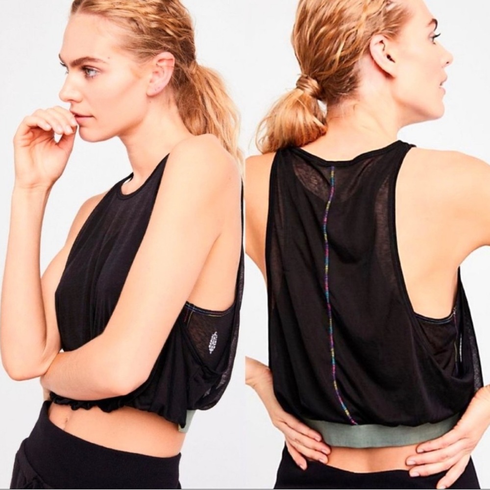 Free People Movement Sundancer Black Rainbow Double Layer Tank Top Size M